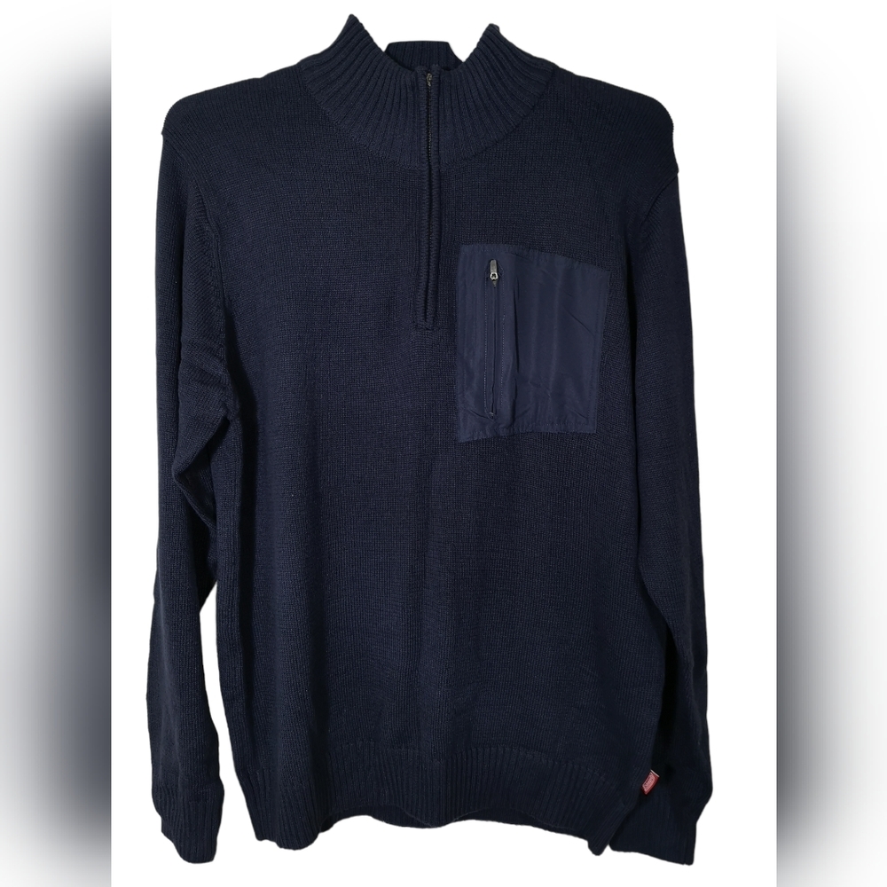 Coleman Quarter-Zip Sweater Men's  Size L Deep Sea  Zipper Pocket  Dark Blue New